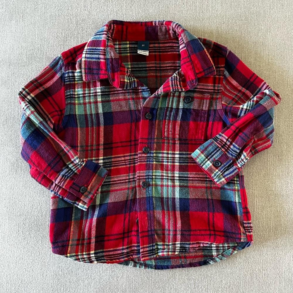 Plaid Kids Shirt - Red and Blue